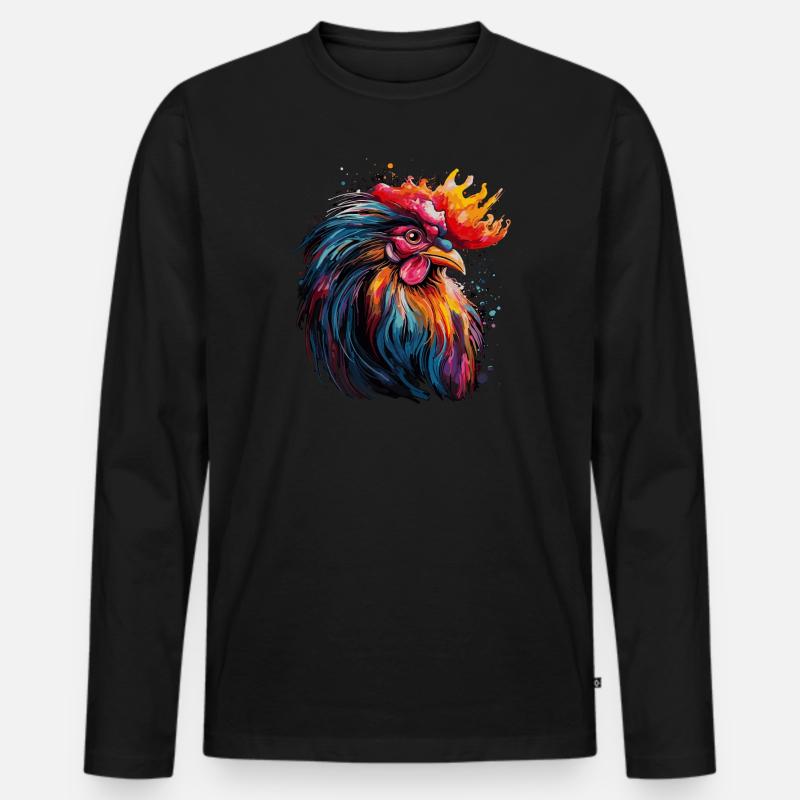 Ein stolzer Hahn - Männer Premium Bio Langarmshirt - Schwarz