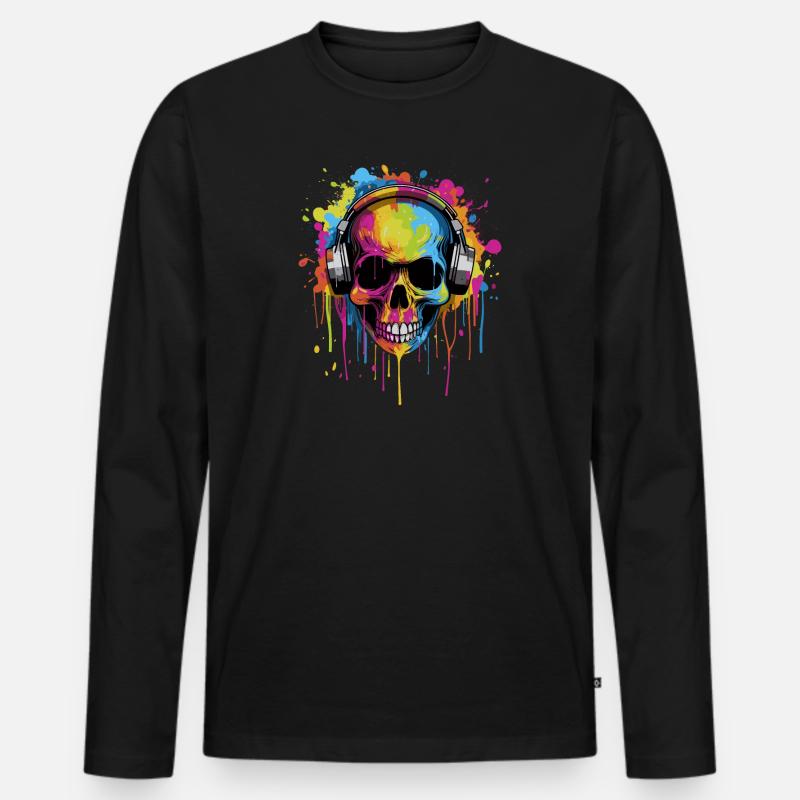 Zombie Schädel Disc Jockey - Männer Premium Bio Langarmshirt - Schwarz