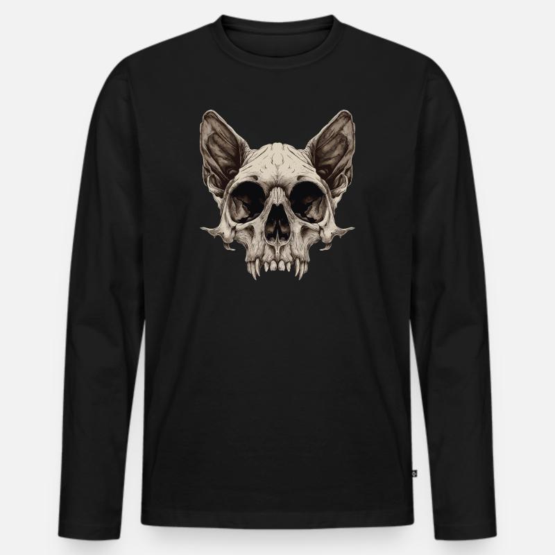 Zombie Katzenschädel - Männer Premium Bio Langarmshirt - Schwarz