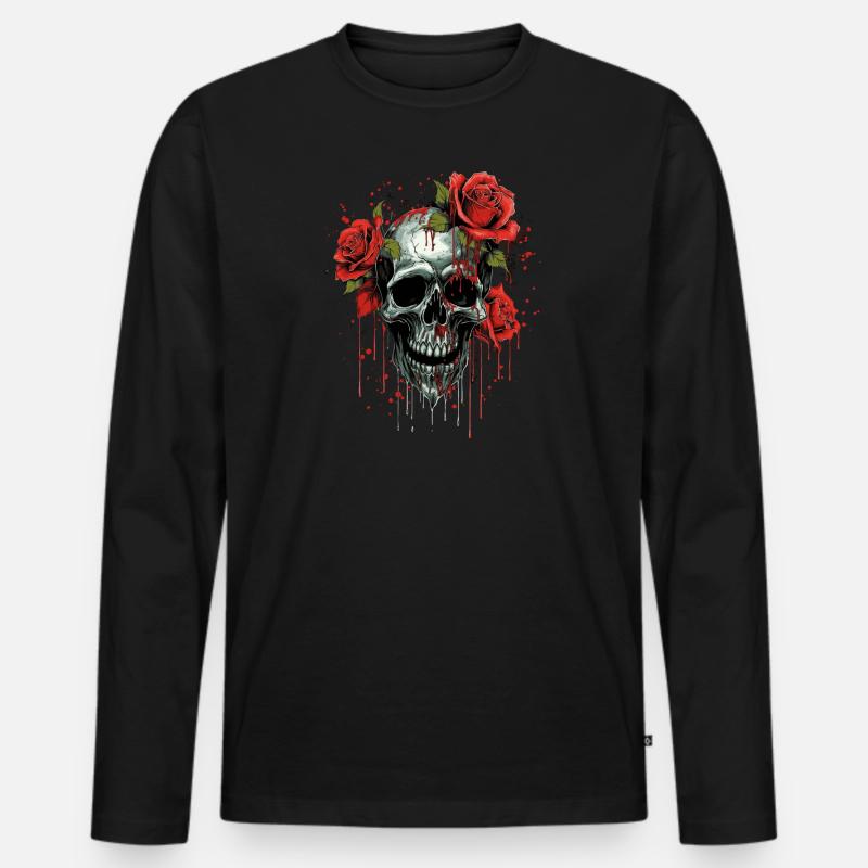 Blumenschädel - Männer Premium Bio Langarmshirt - Schwarz