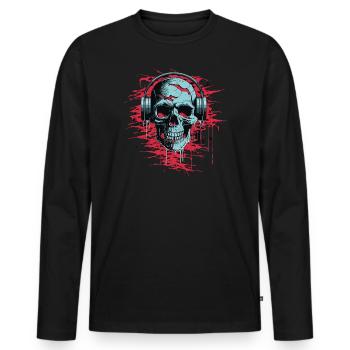 Zombie Skull Disc Jockey - Men's Premium Organic Long Sleeve Shirt - black - Front - Nico (187cm)