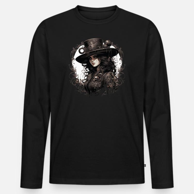 Emo Cowboy Steampunk Mädchen - Männer Premium Bio Langarmshirt - Schwarz