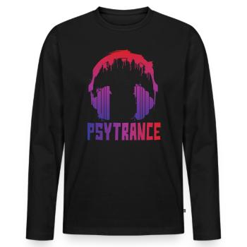 Psytrance Kopfhöhrer Psychedelisch Psytrance - Männer Premium Bio Langarmshirt - Schwarz - Vorne - Nico (187cm)