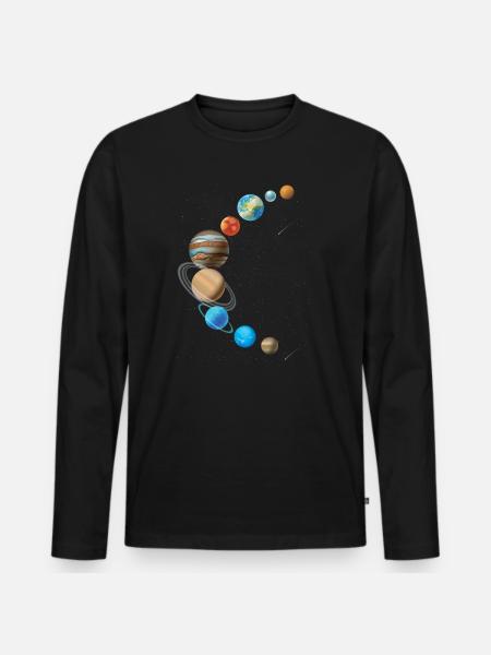 Weltraum Weltall Sonnensystem in Sichelform - Männer Premium Bio Langarmshirt - Schwarz