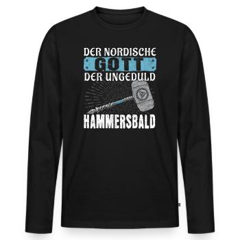 Hammersbald Der nordische Gott der Ungeduld - Männer Premium Bio Langarmshirt - Schwarz - Vorne - Nico (187cm)