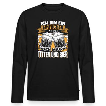 Ich bin ein einfacher Mann ich mag Titten und Bier - Männer Premium Bio Langarmshirt - Schwarz - Vorne - Nico (187cm)