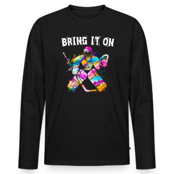 Eishockey Goalie Bring it on Hockey Hockeytormann - Männer Premium Bio Langarmshirt - Schwarz - Vorne - Nico (187cm)