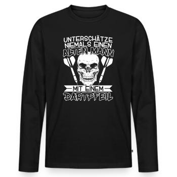 Dart Darts Dartpfeil DartenUnterschätze niemals - Männer Premium Bio Langarmshirt - Schwarz - Vorne - Nico (187cm)
