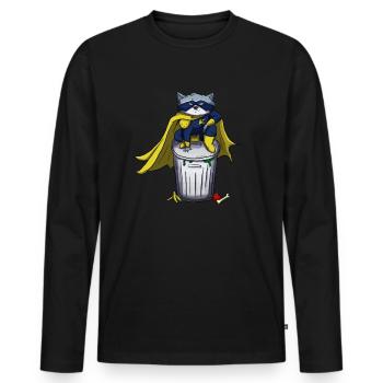 Trash Panda Waschbär Superheld mit Mülltonne - Männer Premium Bio Langarmshirt - Schwarz - Vorne - Nico (187cm)