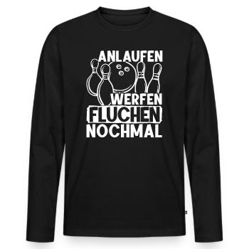 Anlaufen Werfen Fluchen Nochmal Bowlen Kegeln - Männer Premium Bio Langarmshirt - Schwarz - Vorne - Nico (187cm)