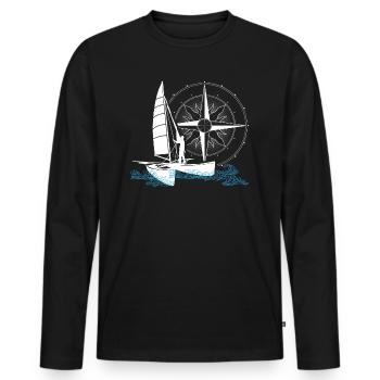 Catamaran voile double coque bateau deux coques - T-shirt manches longues Premium bio Homme - noir - Devant - Nico (187cm)
