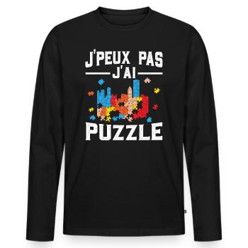 Puzzle Puzzlestück Ich Kann Nicht Ich Habe Puzzlen - Männer Premium Bio Langarmshirt - Schwarz - Vorne - Nico (187cm)