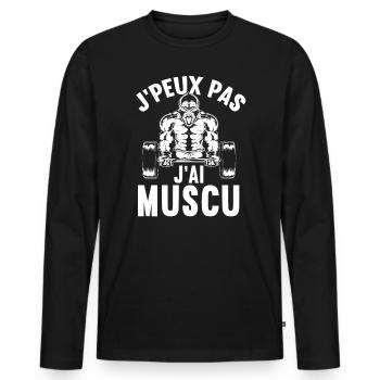 Bodybuilder Ich Kann Nicht Ich Habe Kraftsport - Männer Premium Bio Langarmshirt - Schwarz - Vorne - Nico (187cm)