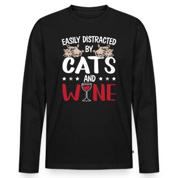 Slightly Distracted By Cats And Wine Kittens - Men's Premium Organic Long Sleeve Shirt - black - Front - Nico (187cm)