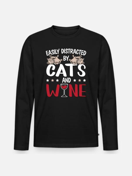 Lidt distraheret af katte og vin killinger - Premium økologisk langærmet T-shirt til mænd - sort