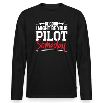 Ich Könnte Eines Tages Ihr Pilot Sein Flugzeug - Männer Premium Bio Langarmshirt - Schwarz - Vorne - Nico (187cm)