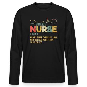 Infirmière vintage définition hôpital - T-shirt manches longues Premium bio Homme - noir - Devant - Nico (187cm)