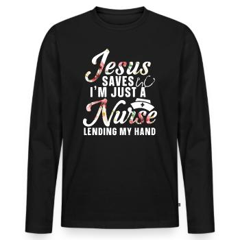 Jésus Sauve Je Suis Seulement Une infirmière - T-shirt manches longues Premium bio Homme - noir - Devant - Nico (187cm)