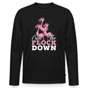 Calm The Flock Down Rosa Flamingo - T-shirt manches longues Premium bio Homme - noir - Devant - Nico (187cm)