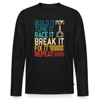 Build It Tune It Race It Break It Fix It Repeat - T-shirt manches longues Premium bio Homme - noir - Devant - Nico (187cm)