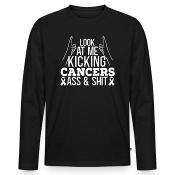 Lungenkrebs In Den Hintern Treten - Männer Premium Bio Langarmshirt - Schwarz - Vorne - Nico (187cm)