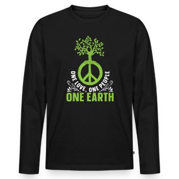 One Love One People One Earth World Day of Peace - Men's Premium Organic Long Sleeve Shirt - black - Front - Nico (187cm)