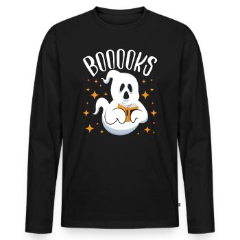 Booook's Halloween Ghost Literature - Men's Premium Organic Long Sleeve Shirt - black - Front - Nico (187cm)