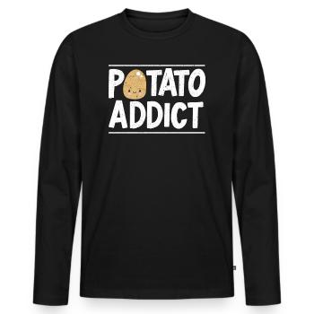 Potato Addict Vegan Root Vegetables Potato - Men's Premium Organic Long Sleeve Shirt - black - Front - Nico (187cm)