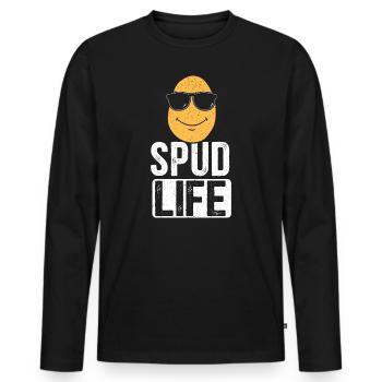 Spud Life Patate végétalien Légumes-racines Végétarien - T-shirt manches longues Premium bio Homme - noir - Devant - Nico (187cm)