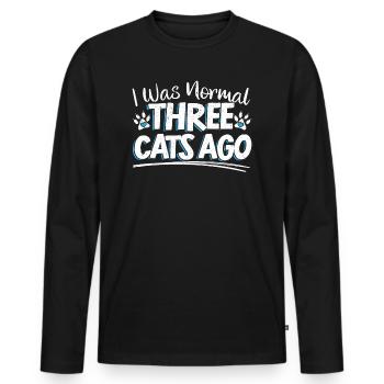 J’étais normal Il ya 3 chats maman - T-shirt manches longues Premium bio Homme - noir - Devant - Nico (187cm)