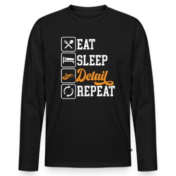 Eat Sleep Detail Repeat auto-préparation - T-shirt manches longues Premium bio Homme - noir - Devant - Nico (187cm)