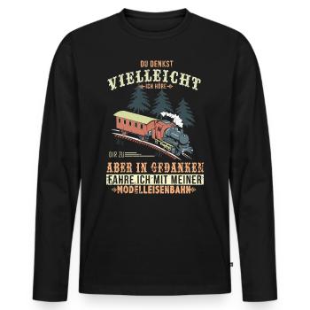 Modelleisenbahn Modellbauer -Dampflok - Männer Premium Bio Langarmshirt - Schwarz - Vorne - Nico (187cm)