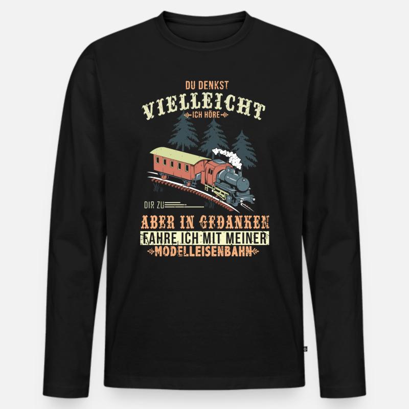 Modelleisenbahn Modellbauer -Dampflok - Männer Premium Bio Langarmshirt - Schwarz