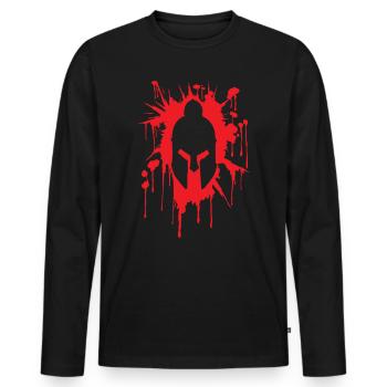 Spartaner Helm in Blutfleck | Krieger Training - Männer Premium Bio Langarmshirt - Schwarz - Vorne - Nico (187cm)
