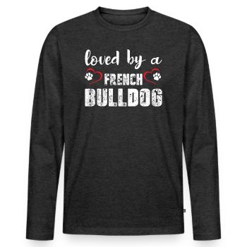 Loved By A French Bulldog - T-shirt manches longues Premium bio Homme - anthracite chiné - Devant - Nico (187cm)