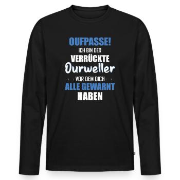 Odenwald Oufpasse bin der Verrückte Odenwälder - Männer Premium Bio Langarmshirt - Schwarz - Vorne - Nico (187cm)