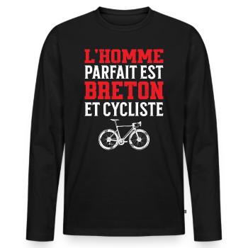 L'Homme Parfait Est Breton Cycliste - T-shirt manches longues Premium bio Homme - noir - Devant - Nico (187cm)