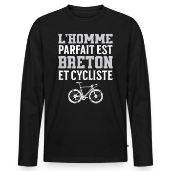 L'Homme Parfait Est Breton Cycliste - T-shirt manches longues Premium bio Homme - noir - Devant - Nico (187cm)