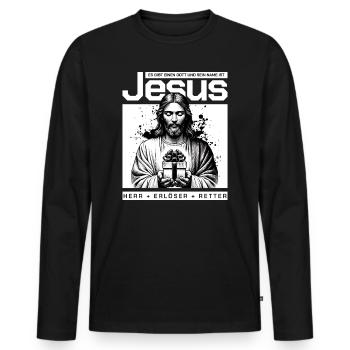 Jesus Lord & Savior - Men's Premium Organic Long Sleeve Shirt - black - Front - Nico (187cm)