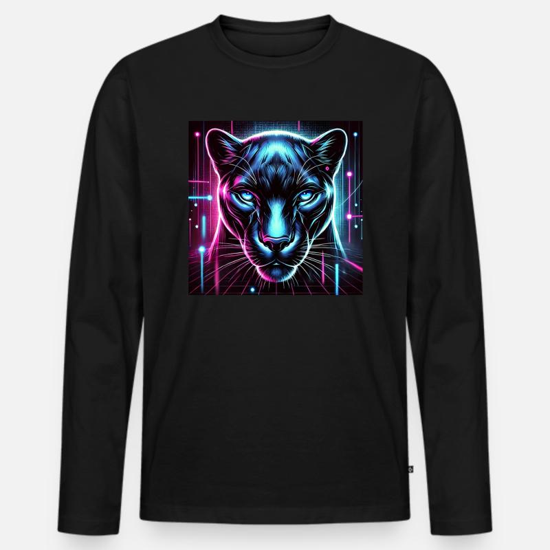 Cyberpunk Panther – Neon Stil - Männer Premium Bio Langarmshirt - Schwarz