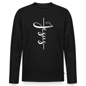 Jésus Christ sur la croix Dieu Christianisme - T-shirt manches longues Premium bio Homme - noir - Devant - Nico (187cm)