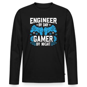 Ingénieur By Day Gamer By Night - T-shirt manches longues Premium bio Homme - noir - Devant - Nico (187cm)