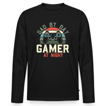 Dad By Day Gamer At Night Jeu Vidéo Pères Day - T-shirt manches longues Premium bio Homme - noir - Devant - Nico (187cm)