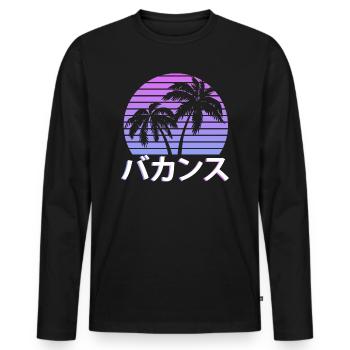 Vaporwave ästhetische tropischen Baum Urlaub Kanji - Männer Premium Bio Langarmshirt - Schwarz - Vorne - Nico (187cm)