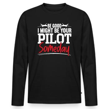 Je pourrais être votre pilote un jour aviateur d’avion - T-shirt manches longues Premium bio Homme - noir - Devant - Nico (187cm)