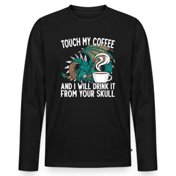 Touch My Coffee Caffeine Addict Dragon Mythique - T-shirt manches longues Premium bio Homme - noir - Devant - Nico (187cm)