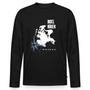 Rügen Urlaub Ostsee Insel Koordinaten Karte - Männer Premium Bio Langarmshirt - Schwarz - Vorne - Nico (187cm)