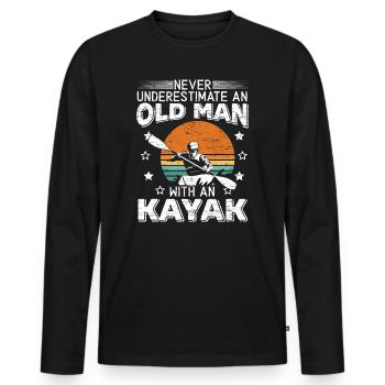 Old Man With A Kayak Kayaker Grandpa Paddling - Men's Premium Organic Long Sleeve Shirt - black - Front - Nico (187cm)