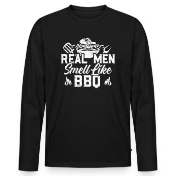 Real Men Smell Like Barbeque Funny BBQ Grilling - Men's Premium Organic Long Sleeve Shirt - black - Front - Nico (187cm)