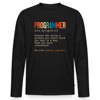 Funny Programmer Definition Software Developer - Men's Premium Organic Long Sleeve Shirt - black - Front - Nico (187cm)